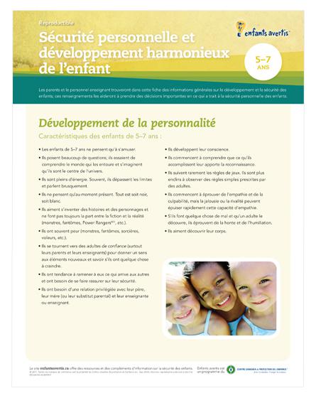 Fiche - Sécurité et  le développement de l’enfant (5-7 ans)